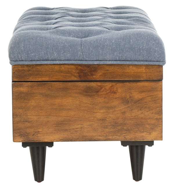 Safavieh Liam Tufted Cocktail Ottoman Navy / Dark Oak Fabric/Wood/Metal OTT6400B 889048574014