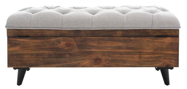 Safavieh Liam Tufted Cocktail Ottoman Grey / Dark Oak Fabric/Wood/Metal OTT6400C 889048574069