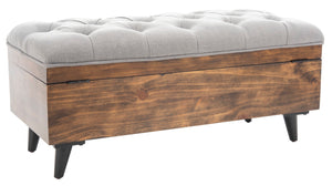 Safavieh Liam Tufted Cocktail Ottoman Grey / Dark Oak Fabric/Wood/Metal OTT6400C 889048574069