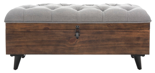 Safavieh Liam Tufted Cocktail Ottoman Grey / Dark Oak Fabric/Wood/Metal OTT6400C 889048574069