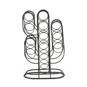 Ferrat Modern Industrial 13 Bottle Tabletop Cactus Wine Rack, Black Noble House