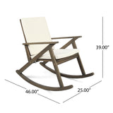 Noble House Gus Outdoor Acacia Wood Rocking Chair with Cushion (Set of 2), Grey and Cream