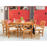 Walker Edison Patio 7 Piece Dining Table Set - Brown in Acacia Wood OW7XSDTBR 842158143631