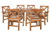 Walker Edison Patio 7 Piece Dining Table Set - Brown in Acacia Wood OW7XSDTBR 842158143631