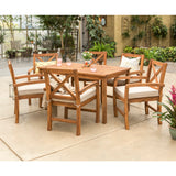 Patio 7 Piece Dining Table Set - Brown in Acacia Wood