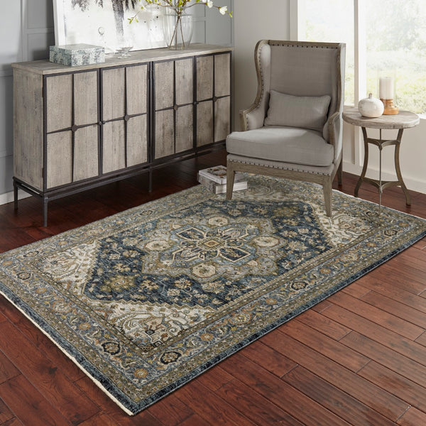 Oriental Weavers Aberdeen 1144Q Traditional/Persian Medallion Polyester Indoor Area Rug Blue/ Taupe 9'10" x 12'10" A1144Q300394ST