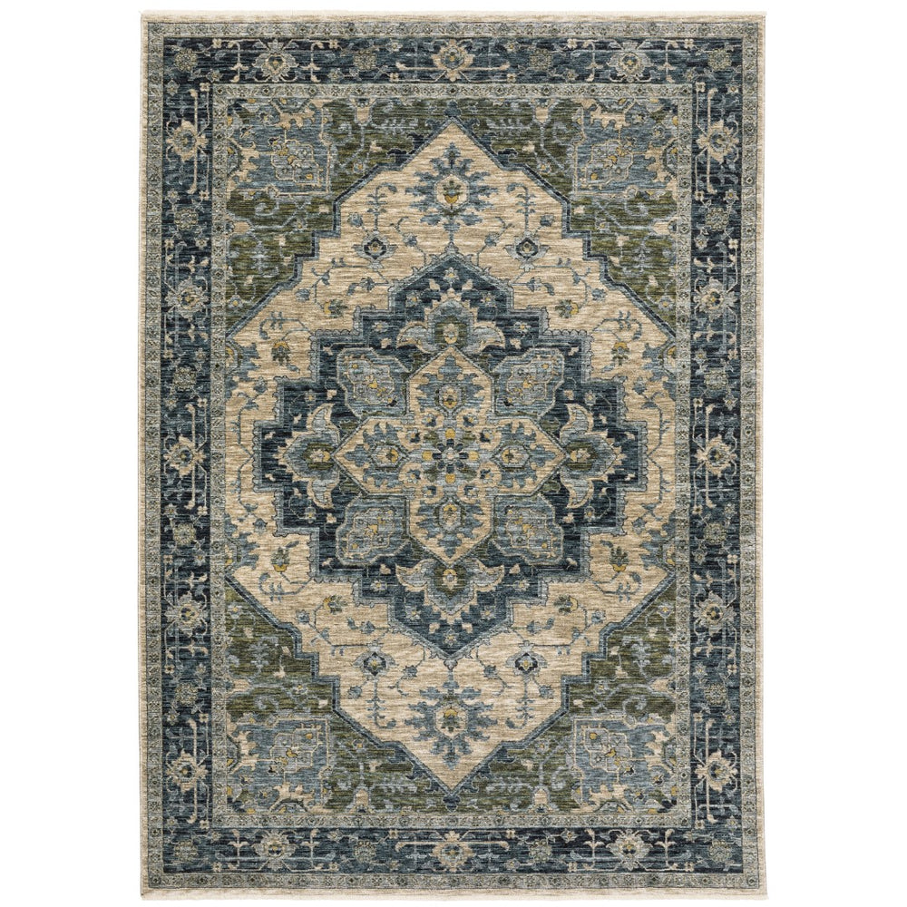 Oriental Weavers Aberdeen 051G1 Traditional/Persian Medallion Polyester Indoor Area Rug Blue/ Tan 9'10" x 12'10" A051G1300394ST