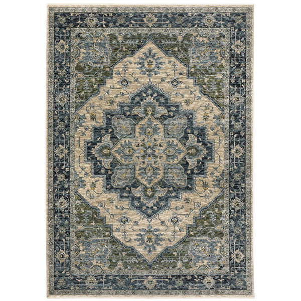 Oriental Weavers Aberdeen 051G1 Traditional/Persian Medallion Polyester Indoor Area Rug Blue/ Tan 9'10" x 12'10" A051G1300394ST