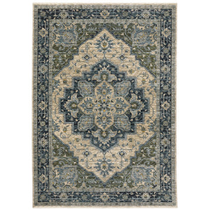 Oriental Weavers Aberdeen 051G1 Traditional/Persian Medallion Polyester Indoor Area Rug Blue/ Tan 9'10" x 12'10" A051G1300394ST