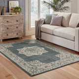 Oriental Weavers Alton 5501B Traditional/Persian Medallion Polyester Indoor Area Rug Blue/ Beige 9'10" x 12'10" A5501B300390ST