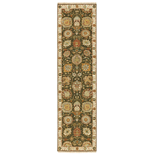 Oriental Weavers Angora 12304 Traditional/Persian Oriental Wool Indoor Area Rug Green/ Ivory 2'6" x 10' A12304076305ST