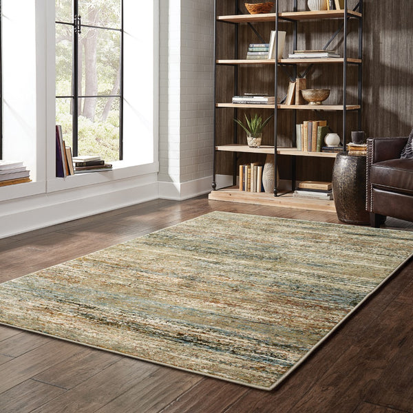 Oriental Weavers Atlas 8037J Transitional/Industrial Abstract Nylon, Polypropylene Indoor Area Rug Gold/ Green 10' x 13'2" A8037J305400ST
