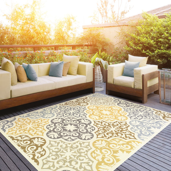 Oriental Weavers Bali 4904W Casual/ Floral Polypropylene Indoor/Outdoor Area Rug Ivory/ Grey 8'6" x 13' B4904W259396ST