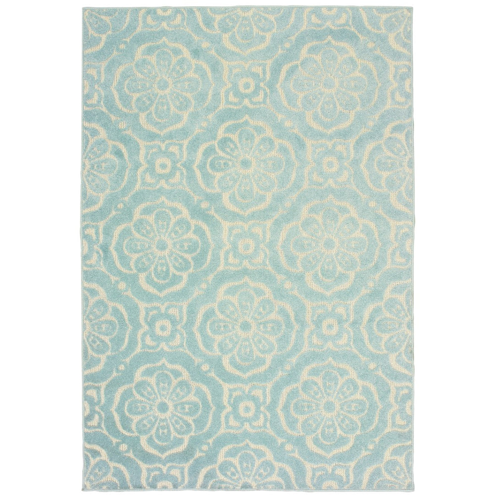 Oriental Weavers Barbados 539L4 Global/Casual Floral Polypropylene Indoor/Outdoor Area Rug Blue/ Ivory 7'10" x 10' B539L4240305ST