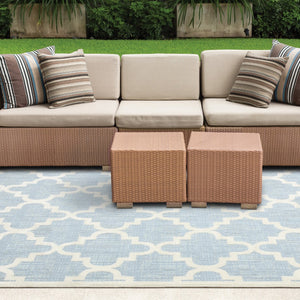 Oriental Weavers Barbados 6437J Casual/Farmhouse Geometric Polypropylene Indoor/Outdoor Area Rug Blue/ Ivory 9'10" x 12'10" B6437J300390ST