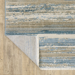 Oriental Weavers Bauer 042L2 Modern & Contemporary/Industrial Striped PET Fibers Indoor Area Rug Blue/ Beige 9'10" x 12'10" B042L2300390ST