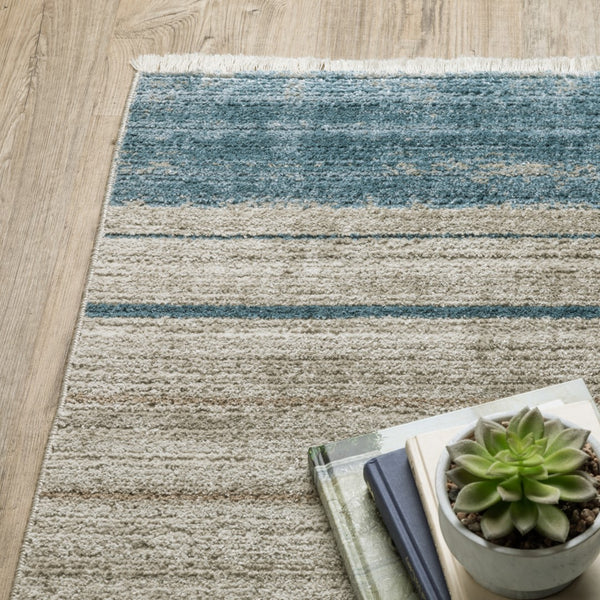 Oriental Weavers Bauer 090B2 Modern & Contemporary/Industrial Geometric PET Fibers Indoor Area Rug Blue/ Beige 9'10" x 12'10" B090B2300390ST