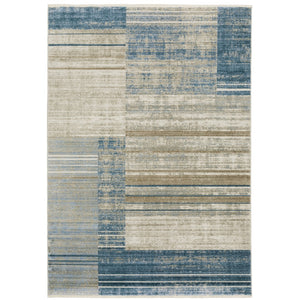 Oriental Weavers Bauer 090B2 Modern & Contemporary/Industrial Geometric PET Fibers Indoor Area Rug Blue/ Beige 9'10" x 12'10" B090B2300390ST