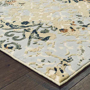 Oriental Weavers Bowen 108W2 Transitional/ Floral Polypropylene, Polyester Indoor Area Rug Grey/ Gold 9'10" x 12'10" B108W2300390ST