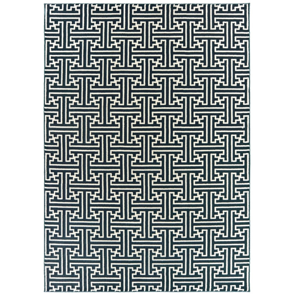 Oriental Weavers Bowen 1333B Transitional/ Geometric Polypropylene, Polyester Indoor Area Rug Navy/ Ivory 9'10" x 12'10" B1333B300390ST