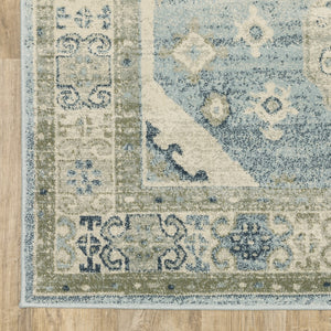 Oriental Weavers Branson BR03A Vintage/Traditional Medallion Polypropylene Indoor Area Rug Blue/ Grey 9'10" x 12'10" BBR03A300390ST