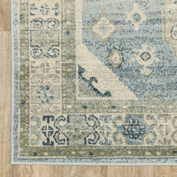 Oriental Weavers Branson BR03A Vintage/Traditional Medallion Polypropylene Indoor Area Rug Blue/ Grey 9'10" x 12'10" BBR03A300390ST