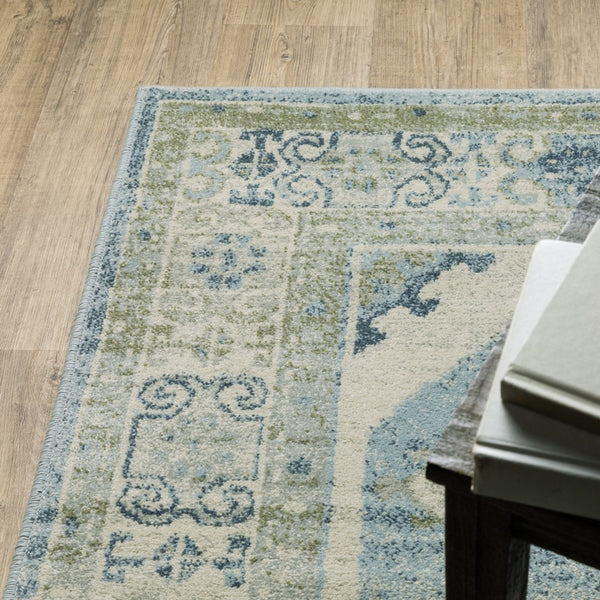 Oriental Weavers Branson BR03A Vintage/Traditional Medallion Polypropylene Indoor Area Rug Blue/ Grey 9'10" x 12'10" BBR03A300390ST