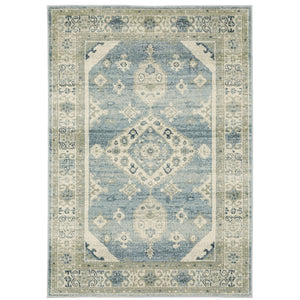 Oriental Weavers Branson BR03A Vintage/Traditional Medallion Polypropylene Indoor Area Rug Blue/ Grey 9'10" x 12'10" BBR03A300390ST