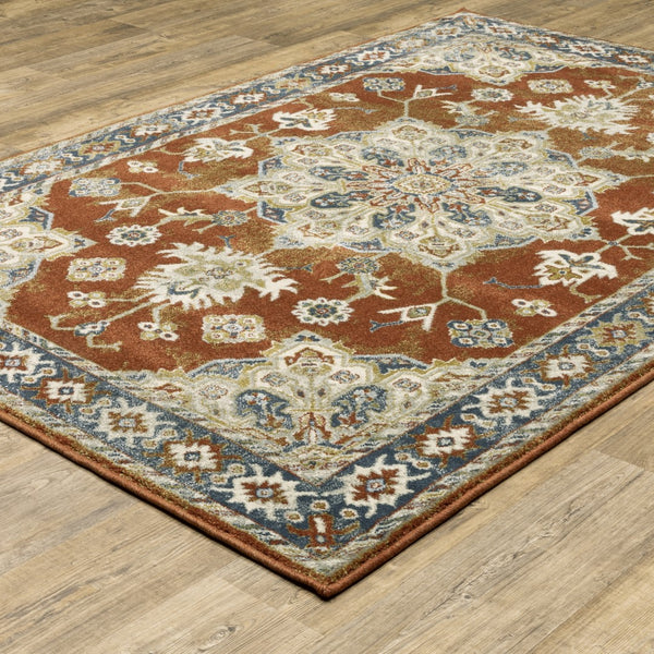 Oriental Weavers Branson BR04A Traditional/Vintage Medallion Polypropylene Indoor Area Rug Rust/ Beige 9'10" x 12'10" BBR04A300390ST
