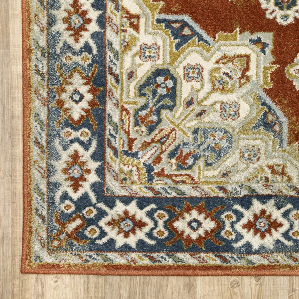Oriental Weavers Branson BR04A Traditional/Vintage Medallion Polypropylene Indoor Area Rug Rust/ Beige 9'10" x 12'10" BBR04A300390ST