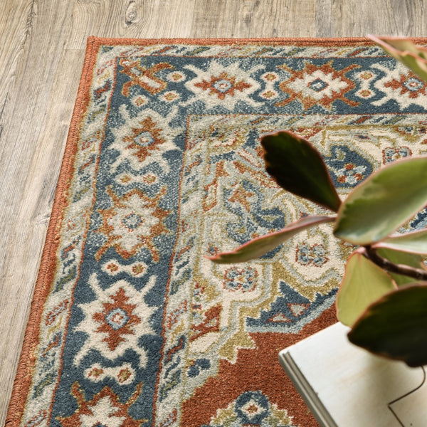 Oriental Weavers Branson BR04A Traditional/Vintage Medallion Polypropylene Indoor Area Rug Rust/ Beige 9'10" x 12'10" BBR04A300390ST