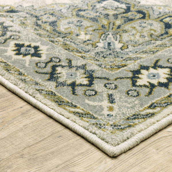 Oriental Weavers Branson BR04B Traditional/Vintage Medallion Polypropylene Indoor Area Rug Ivory/ Blue 9'10" x 12'10" BBR04B300390ST