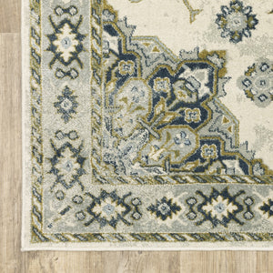 Oriental Weavers Branson BR04B Traditional/Vintage Medallion Polypropylene Indoor Area Rug Ivory/ Blue 9'10" x 12'10" BBR04B300390ST