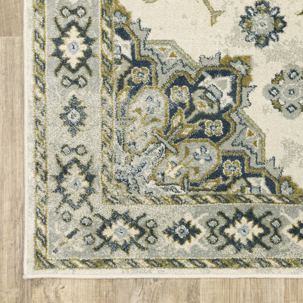Oriental Weavers Branson BR04B Traditional/Vintage Medallion Polypropylene Indoor Area Rug Ivory/ Blue 9'10" x 12'10" BBR04B300390ST