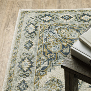 Oriental Weavers Branson BR04B Traditional/Vintage Medallion Polypropylene Indoor Area Rug Ivory/ Blue 9'10" x 12'10" BBR04B300390ST