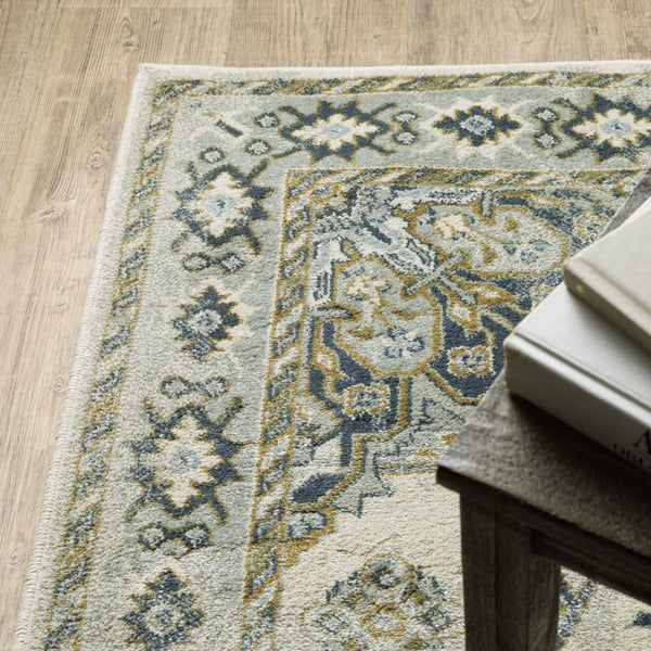 Oriental Weavers Branson BR04B Traditional/Vintage Medallion Polypropylene Indoor Area Rug Ivory/ Blue 9'10" x 12'10" BBR04B300390ST