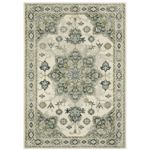 Oriental Weavers Branson BR04B Traditional/Vintage Medallion Polypropylene Indoor Area Rug Ivory/ Blue 9'10" x 12'10" BBR04B300390ST