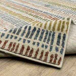Oriental Weavers Branson BR06A Casual/Transitional Striped Polypropylene Indoor Area Rug Ivory/ Multi 9'10" x 12'10" BBR06A300390ST