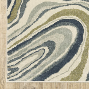 Oriental Weavers Branson BR07A Modern & Contemporary/Industrial Abstract Polypropylene Indoor Area Rug Ivory/ Teal 9'10" x 12'10" BBR07A300390ST