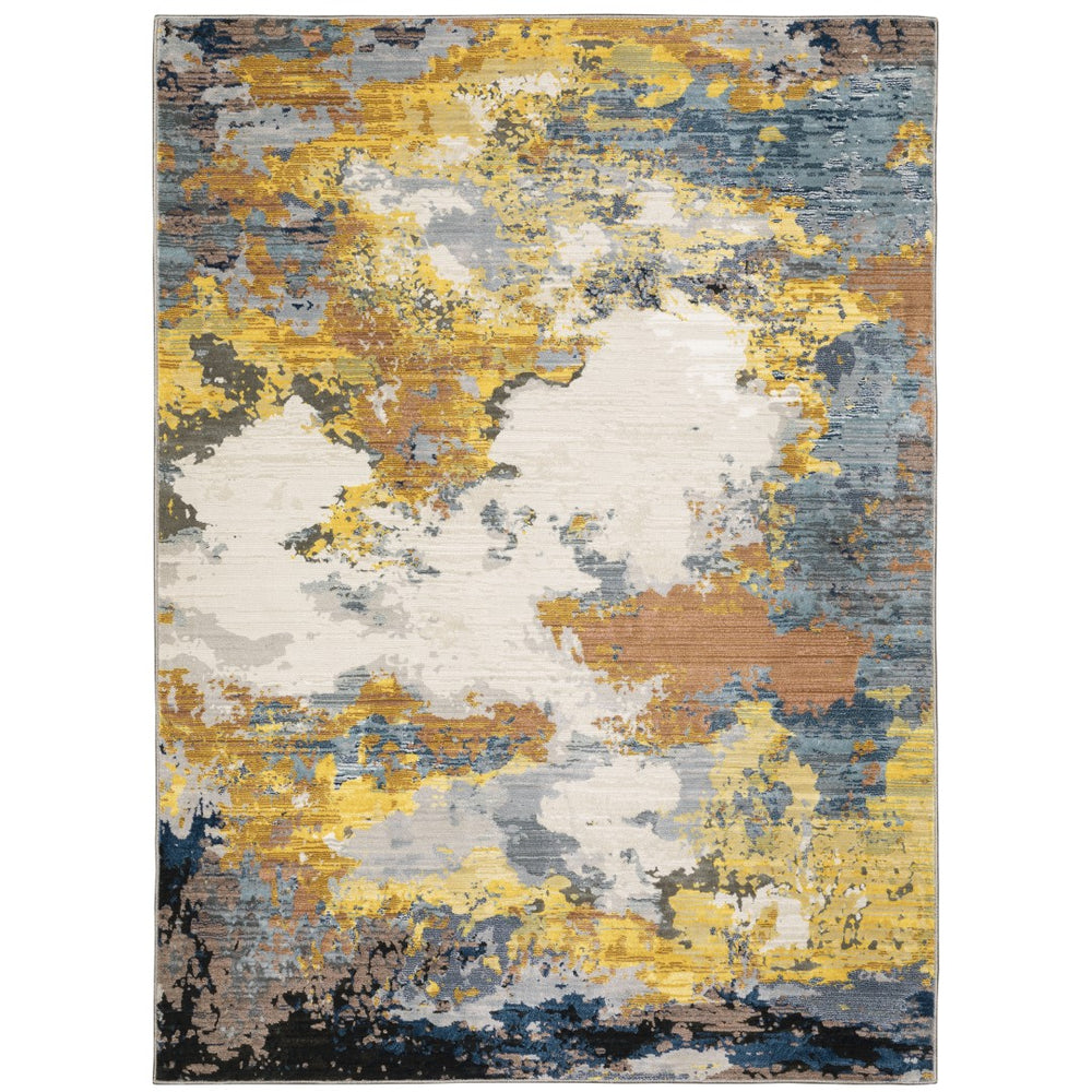Oriental Weavers Caravan 530V8 Contemporary/Industrial Abstract Polyester Indoor Area Rug Yellow/ Blue 9'10" x 12'10" C530V8300394ST