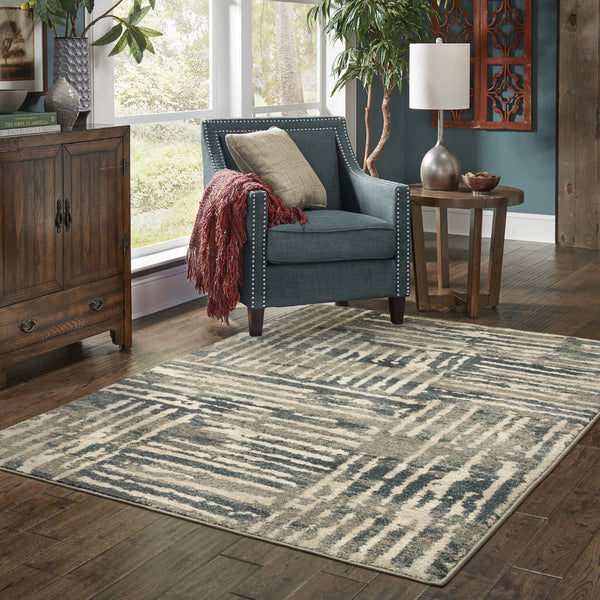 Oriental Weavers Carson 0745C Industrial/Contemporary Abstract Polypropylene Indoor Area Rug Blue/ Beige 9'10" x 12'10" C0745C300390ST