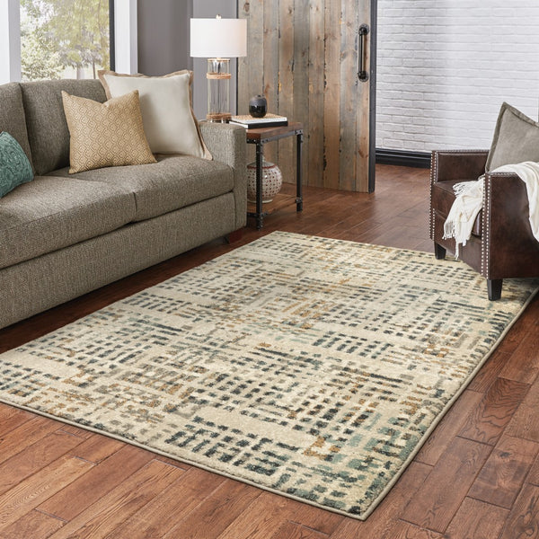 Oriental Weavers Carson 0748F Contemporary/Industrial Abstract Polypropylene Indoor Area Rug Beige/ Grey 9'10" x 12'10" C0748F300390ST