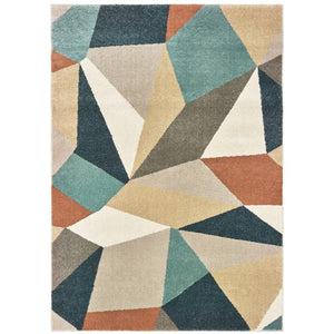 Oriental Weavers Carson 9659B Contemporary/Mid-Century Modern Geometric Polypropylene Indoor Area Rug Blue/ Orange 9'10" x 12'10" C9659B300390ST