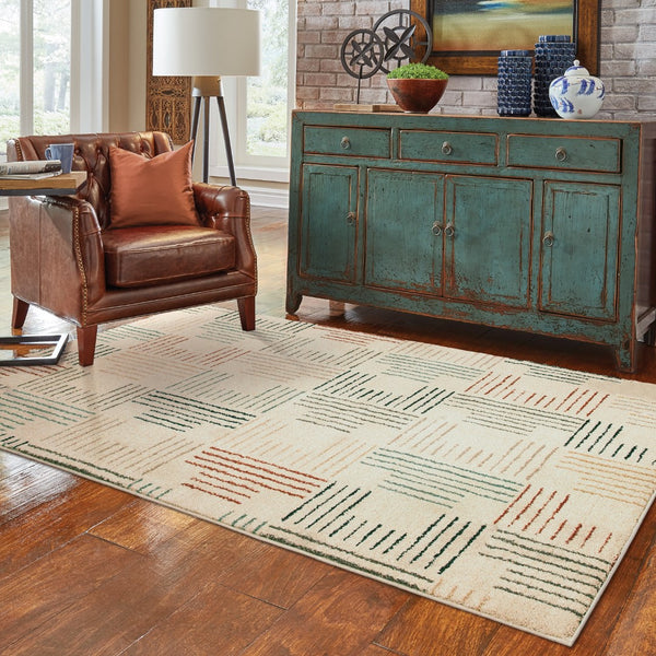 Oriental Weavers Carson 9663A Contemporary/Mid-Century Modern Geometric Polypropylene Indoor Area Rug Ivory/ Multi 9'10" x 12'10" C9663A300390ST