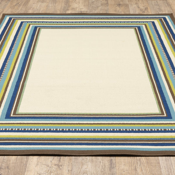 Oriental Weavers Caspian 1003X Casual/Traditional Border Polypropylene Indoor/Outdoor Area Rug Ivory/ Blue 8'6" x 13' C1003X259396ST