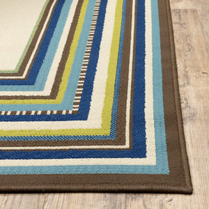 Oriental Weavers Caspian 1003X Casual/Traditional Border Polypropylene Indoor/Outdoor Area Rug Ivory/ Blue 8'6" x 13' C1003X259396ST