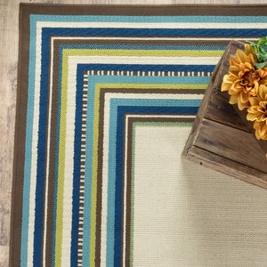 Oriental Weavers Caspian 1003X Casual/Traditional Border Polypropylene Indoor/Outdoor Area Rug Ivory/ Blue 8'6" x 13' C1003X259396ST