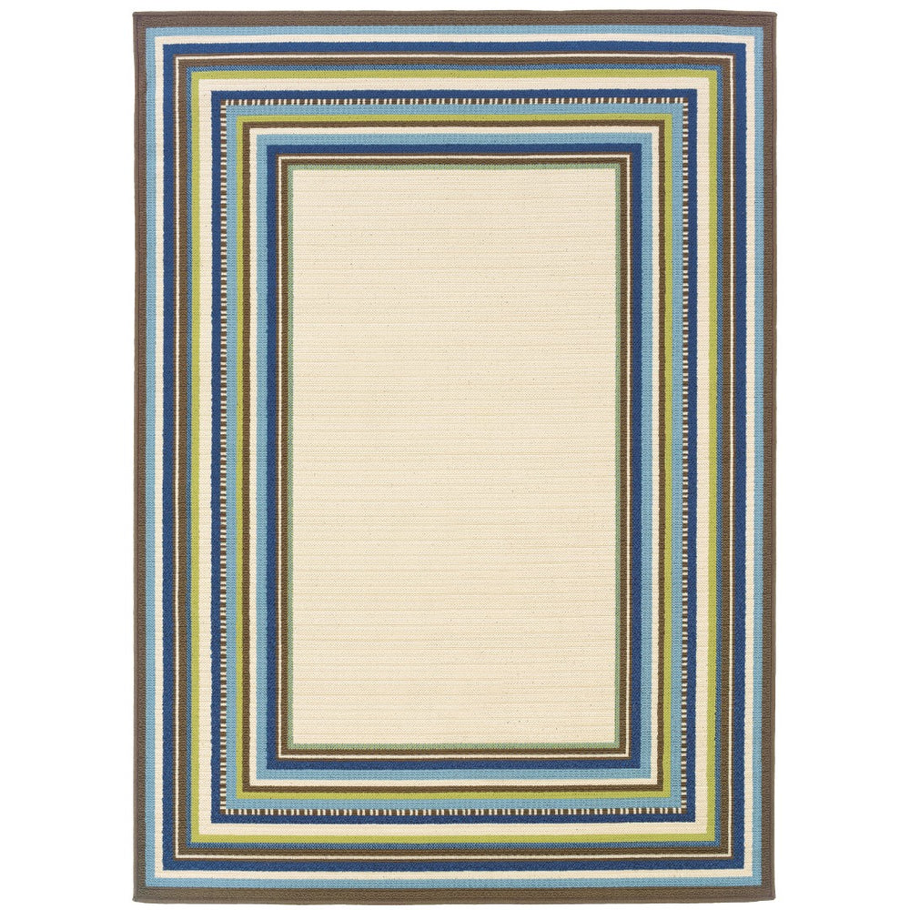 Oriental Weavers Caspian 1003X Casual/Traditional Border Polypropylene Indoor/Outdoor Area Rug Ivory/ Blue 8'6" x 13' C1003X259396ST