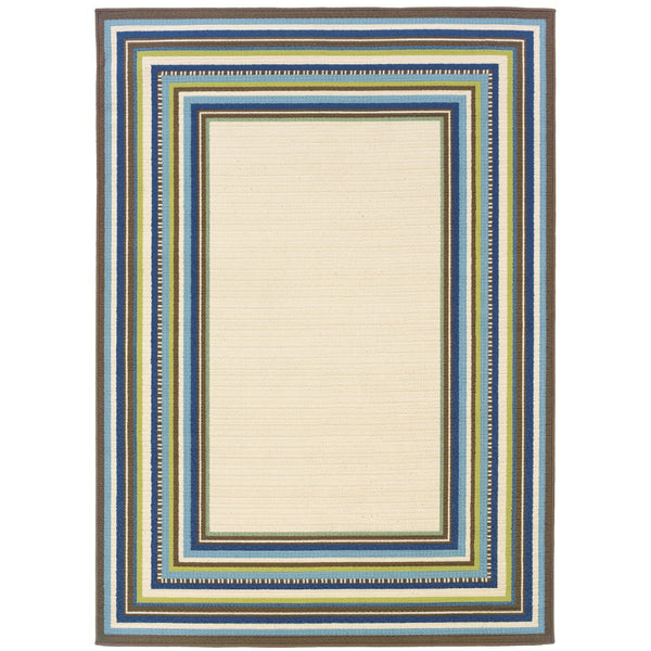 Oriental Weavers Caspian 1003X Casual/Traditional Border Polypropylene Indoor/Outdoor Area Rug Ivory/ Blue 8'6" x 13' C1003X259396ST