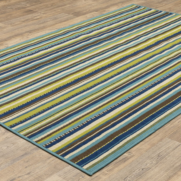 Oriental Weavers Caspian 1004X Transitional/Contemporary Striped Polypropylene Indoor/Outdoor Area Rug Blue/ Brown 8'6" x 13' C1004X259396ST